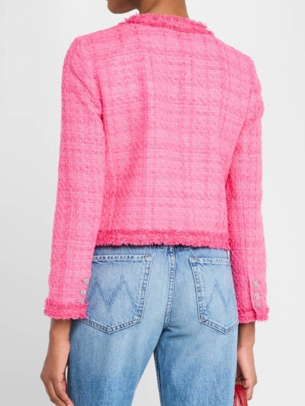 Alice + Olivia Landon Cropped Tweed Jacket In Wild Pink - Picture 2 of 8